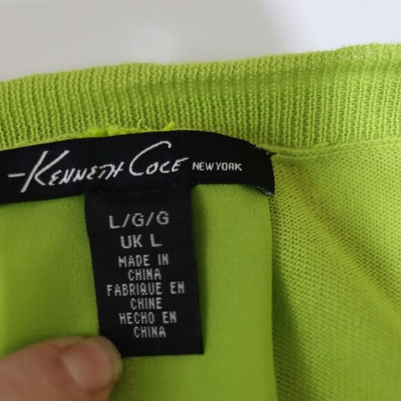 Kenneth Cole Lime Green Cardigan Exposed Zipper Sheer Back LG - Picture 7 of 16